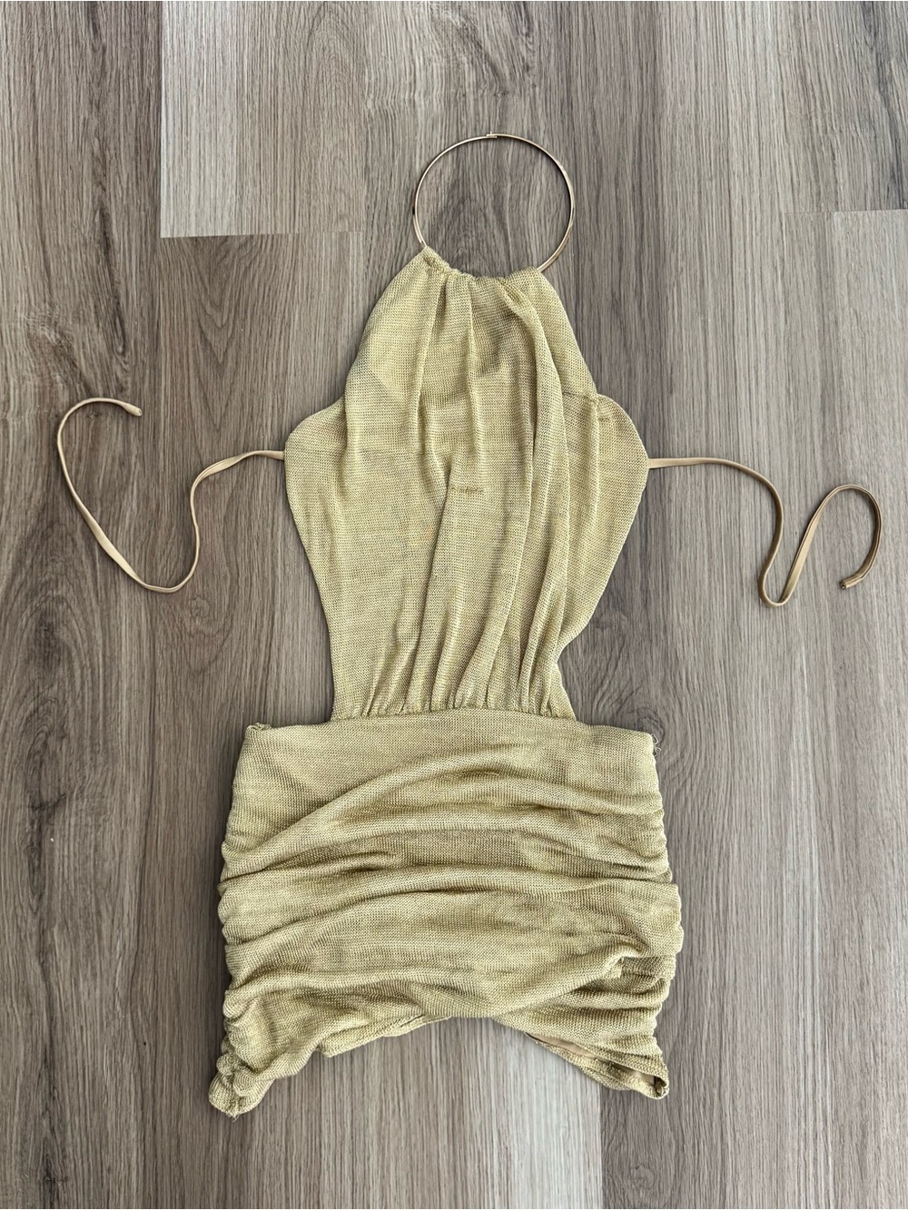 Gold Halter Ring Ruched Mini Dress